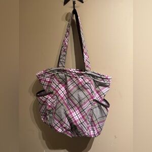 Thirty-One Gifts Retro Metro Tote Bag - Pink & Tan Distressed Plaid GUC